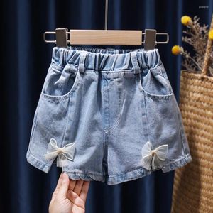 Shorts barn flickor denim elastisk midja tunna sommar korta byxor 2024 all-matchade casual barn flicka jeans