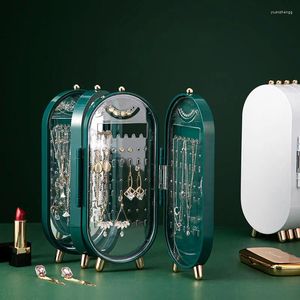 Placas decorativas caixa de armazenamento de jóias rack estilo chinês colar pulseira brincos anéis organizador prateleira suporte portátil com espelho