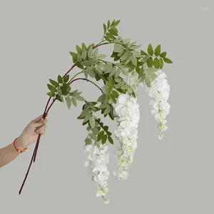 Fiori decorativi 108 cm 3 forchette Glicine artificiale Fiore di pisello Autunno Viola Flores Foglia finta Decorazione per la casa di nozze