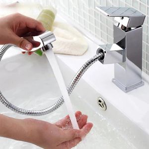 Rubinetti per lavandino del bagno Cucina quadrata Cromo/Nero Maniglia singola Rubinetto estraibile Foro girevole Miscelatore acqua con rotazione a 360 gradi