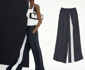 Women's Pants Casual Trousers Women Wide-Leg Loose Elastic Draping Korean Silky Color-block Personality Trendy Comfy 2024 Style