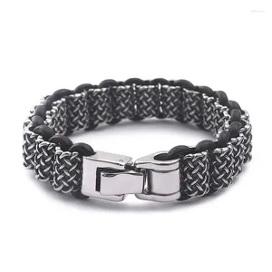 Charme pulseiras moda legal homens punk tecer corrente pulseira titânio aço retro cor preta cruz torção jóias de couro