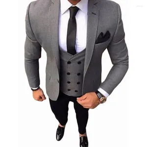 Męskie garnitury Najnowsze mężczyzn garnitur 3 -częściowy Slim Fit Formal Wedding Prom Grey Tuxedo Custom Made Groomsmen Dress Męski garnitur (kamizelka Blazer Pants