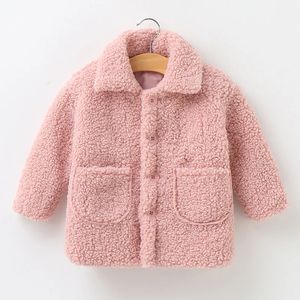 Plush Girls Jacket Spring Autumn Keep Warm Outerwear Fashion Little Princess Christmas Coat Kids Clothes 2 3 4 5 6 7 Years Old 240202