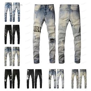 Alta Mens Am Jeans Amrilied Amirlies Roxo para Amr Miris Street Jeans Designer Mens Mens Bordados Calças Mulheres Oversize Rasgado Patc 5501 Irlies Rilied R Wo