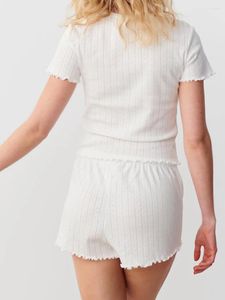 Kvinnors träningsdräkter Kvinnor Y2K Pyjamas Shorts Set Floral Print långa ärmar Crop Tops och Elastic Loungewear Sleepwear