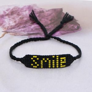 Link pulseiras go2boho jóias miyuki semente grânulo multicamadas unisex sorriso ajustável corda preta artesanal tecido pulseira