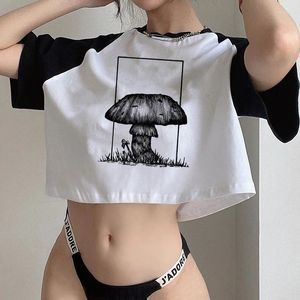 Women's T Shirts 90s Mushroom Girls Print Woman Y2K Crop Tops Tshirts Harajuku For Teens Aesthetic Clothes Female Clothing Camisetas