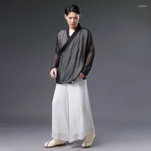Pantaloni di abbigliamento etnico Pantaloni estivi da uomo stile antico in chiffon sottile cinese a gamba larga Wudang Taiji Performance di danza di arti marziali