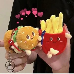 Keychains 2 st hamburgare PRIES HUND PLUSH DOLL mjuk fylld hängande barn kawaii matbröd gåvor