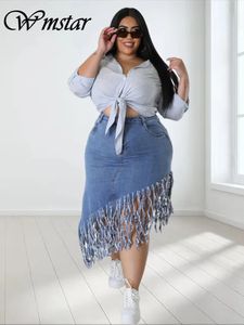 Wmstar Plus Size Only Skirts Women's Clothing Denim Maxi with Tassel Sexy Bodycon In Outfits Wholesale Drop 240129