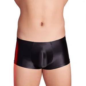 Underpants Sexy Oil Shinny Men Boxers Shorts Glossy Transparent Panties Underwear Ultra Thin Strectch Skinny See Through