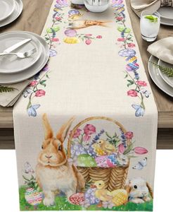 Coniglietto di Pasqua Runner da tavola in lino colorato con uova Decorazioni per feste lavabili Cucina Sala da pranzo Decorazioni per matrimoni 240127