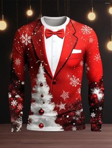 Men's T Shirts Christmas Series Simulated Suit T-shirt 3D Fun Harajuku Tryckt män Personlighet långärmad rund hals Hip Hop Fashion Party