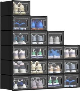 Caixa de armazenamento de sapatos 18 peças organizadores de tamanho médio empilháveis recipientes gavetas pretas 240130