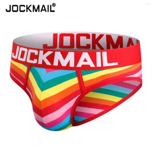 Cuecas jockmail homens roupa interior briefs algodão arco-íris listra sexy mens cueca masculina gay calcinha underpant tanga bikini maiô