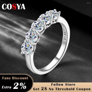 Cluster Rings COSYA D Color Moissanite Ring For Women 925 Sterling Silver Plated White Gold Round Cut Eternity Diamond Band Wedding Jewelry