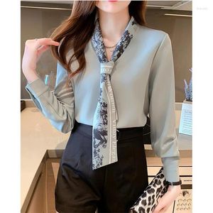 Damenblusen Frühling Herbst Koreanische Mode Schalkragen Elegantes Hemd Bürodame Langarm Temperament Bodenbildung Bluse Frauen Strickjacke