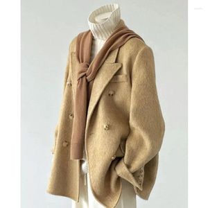 Giacche da donna Autunno Inverno Cappotto da abito in lana giallo retrò per le donne Giacca a vento stile corto in oro con colletto sartoriale femminile