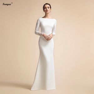 Abiti da sposa eleganti semplici a sirena maniche lunghe avorio abiti da sposa musulmani per la sposa abiti da sposa in raso di pizzo 2024 240201