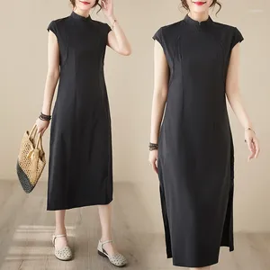 Partykleider im chinesischen Stil, elegant, schwarz, verbessertes Cheongsam-Kleid für Frauen, 2024, Sommer, weiblich, kurzärmelig, schlank, lässig