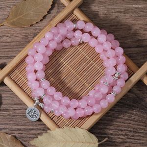 Strand OAIITE 8mm Pink Crystal Bracelet Female Lotus Pendant Wrap 108mala Beads Healing Charm Necklace Jewelry For Girlfriend