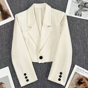 Fashion Cropped White Blazer Women Autumn Single Button Office Blazers Woman Korean Long Sleeve Short Jackets Ladies 240202