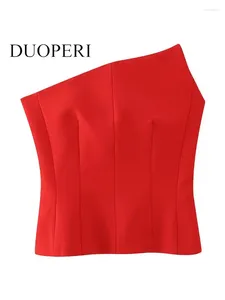 Women's Tanks DUOPERI Women Fashion Asymmetrical Side Zipper Strapless Tops Vintage Backless Sleeveless Female Chic Lady Slim Fitting