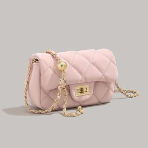 Pink Little Golden Ball Lingge Chain Women's 2023 New Trendy and Elegant Style Small Square Single Shoulder Diagonal Straddle Bag 75% Factory Direct Sales