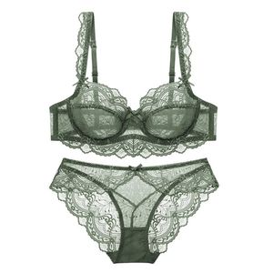 Sexy Lace Ultra Fino Transparente Sutiã e Calcinha Conjunto Tamanho Grande Lingerie Mulheres Sutiãs A B C D E Cup 95C 95D 240202