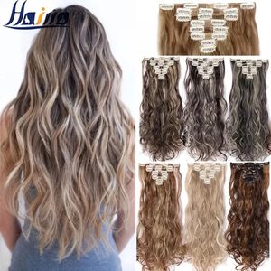 Cabelo 24 polegadas 170g 36 cores longo e reto grampos de cabelo sintético em fibra de alta temperatura preto marrom peruca 240130