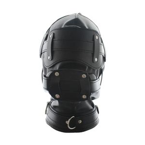 Cappuccio imbottito in pelle SM Benda con serratura Imbracatura per la testa Maschera Fetish Slave BDSM Bondage Giocattolo erotico per coppie Maschera per feste cosplay 240129