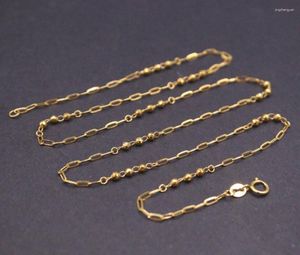 Ketten Echte reine 18-karätige Gelbgoldkette für Damen, lange quadratische Kabel-O-Perlen-Gliederkette, 45 cm/2,4 g