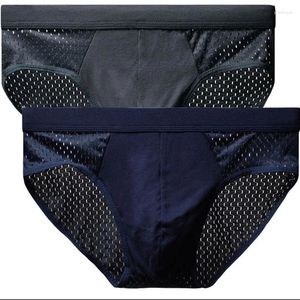 Underpants Men Summer Ice Silk Underwear Briefs Breatable Bamboo Carbon Fiber Anti-Bacterial Ollow Pants Cold