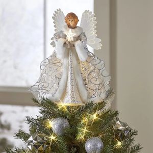 A fibra óptica anjo árvore resina estátuas anjo branco varinha anjo esculturas cristão presente de natal janela exibição 240130