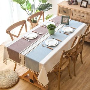 Plaid Decorative Linen Tablecloth With Tassel Waterproof Oilproof Thick Rectangular Wedding Dining Table Cover Tea Cloth 240127