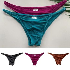 Underpants Men G-Strings Solid Color Thongs Briefs Mesh Thin Breathable T Back Sexy Transparent Low Waist Triangle Underwear