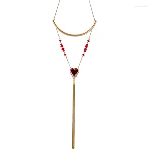 Pendant Necklaces Bulk Price Charm Red Heart Romantic Jewelry Choker Necklace Handmade Super Long Chain Tassel Collar Exaggerated