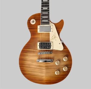 وصول جديد 1959 Jimmy Page Tiger Flame Maple-Top Light Brown Sun Burst Guitar Guitar Mahogany ، Chrome Hardware258