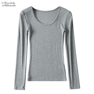 BRADELY MICHELLE Made Abbigliamento donna Top Fit Maglietta a maniche lunghe in cotone elastico solido Oneck 240202