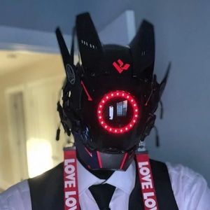 CyberPunk Mask Night City Mecha Festival Samurai Circolare LED rosso Cosplay ACG SCIFI Casco Regali per feste di Halloween per adulti 240122