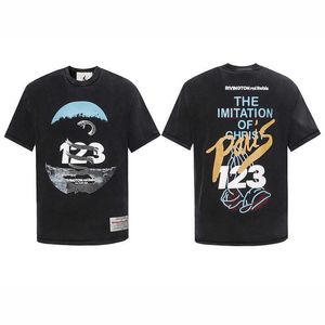 RRR123メンズTシャツ24SSデザイナーRRR123アメリカンハイストリートファッションブランドPythonプリント洗浄古いゆるい丸い首のショートスリーブメンズTシャツ霧