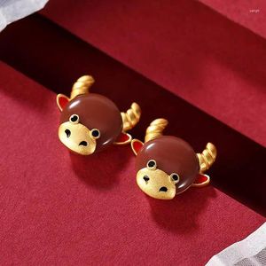 Dangle Earrings Life 2024 Year Trendy Sterling Silver Hetian Jade Cute Cow Ear Studs Niche South Red Special Design Sense Rich High-End