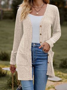 Solid Colors Cardigan Coat Women Casual Button Long Sleeve Pocket Jack Lady Spring Autumn Simple Tops 240119