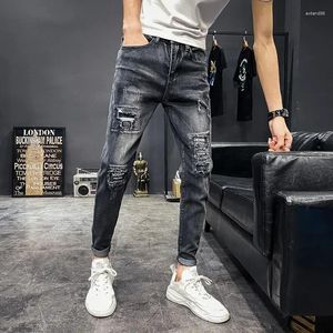 Men's Jeans Trousers Ripped For Men Goth Skinny Tight Male Cowboy Pants Pipe Slim Fit Broken Torn With Holes 2024 Trend High Quality