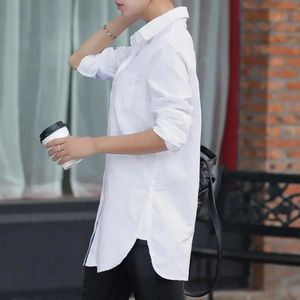 Frauen Weiße Bluse Weibliche Boyfriend-Stil Langarm Oversize-Shirt Mode Kragen Baumwolle Tops Beiläufige Lose Shirts 240202