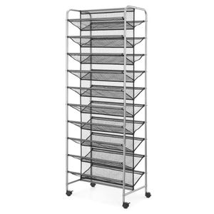 10 Tier 60 Par Metal och Mesh Rolling Shoe Rack Organizer Storage Pairs S hyllor Space 240130