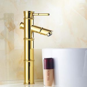 Banyo lavabo muslukları lüks altın güverte montaj bambu şekil musluk makyaj gemisi lavabolar mikser musluk soğuk ve su