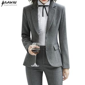 Naviuファッション2ピースセット女性パンツスーツスリムワークウェアオフィスレディース長袖ブレザーとズボンの衣装240202