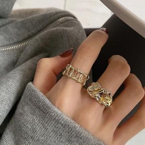 Cluster Rings 925 Sterling Silver Pleated Metal Gold Color Irregular For Woman Girls Fashion Jewelry Accessories Party Daily Gift